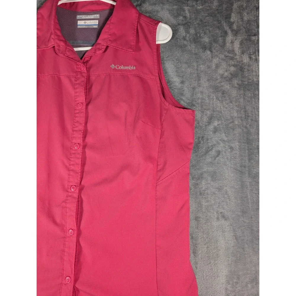 Columbia Womens M Pink Omni-Shade Sleeveless Button Up Sun Protection Hiking Top - Picture 6 of 10